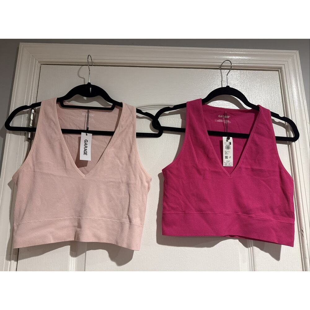 NWT Garage Seamless Plunge Tank Crop Top Womens Size L Set Of Two